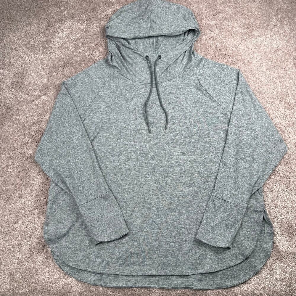 Athleta Uptempo Hoodie Pullover Size XXL Gray Green Drawstring Style 382882